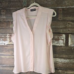 Karl Lagerfeld Pale Pink Sleeveless Blouse with Mandarin Collar, Size L